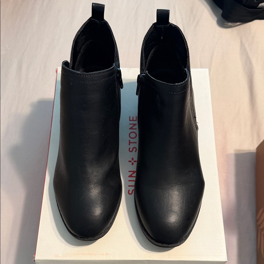 Sun + Stone Black Leather Ankle Booties - Picture 2 of 2